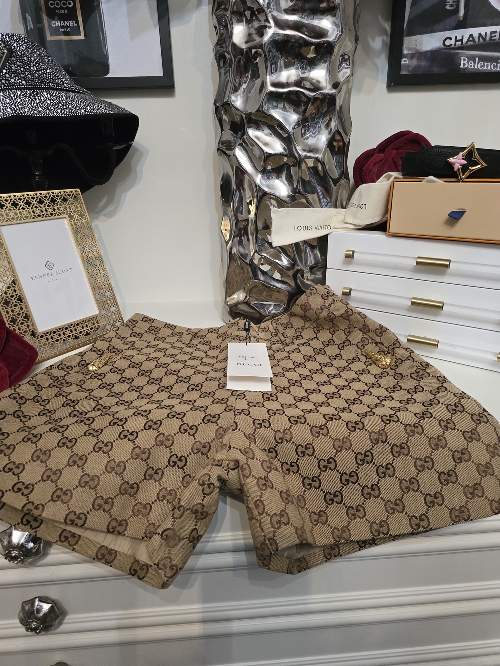 Gucci Beige GG Supreme Logo Knit Shorts